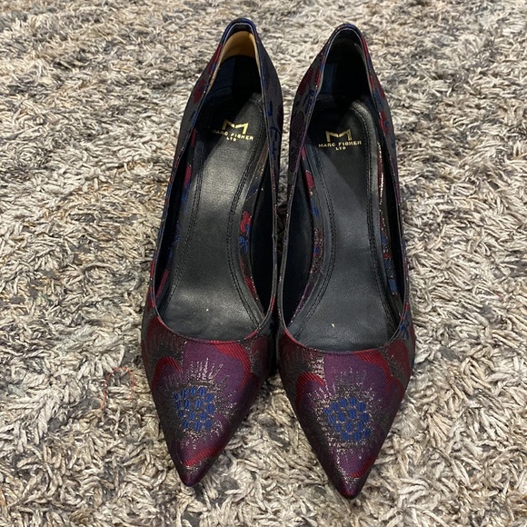 Mark Fisher pointed toe square block heel fabric upper leather sole size 8.5. - Picture 2 of 12